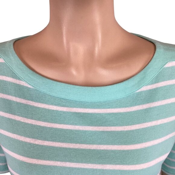 Talbots Stretch Weekend Tee Top Size Small Mint Green & White Stripe - Picture 6 of 7